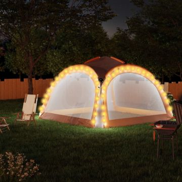 Cort petrecere cu LED, 4 pereți, gri&portocaliu, 3,6x3,6x2,3 m