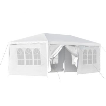 Outsunny Cort pentru Foisor 6x3m cu Pereti Laterali Detasabili, Usi si Ferestre pentru Gradină si de Exterior din Metal, Alb