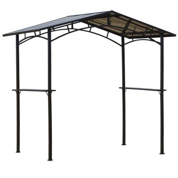 Outsunny Foisor de Gradina pentru Barbecue BBQ cu Acoperis din PC si Rafturi Laterale, Structura din Aluminiu si Metal, 246x149x230cm, Negru