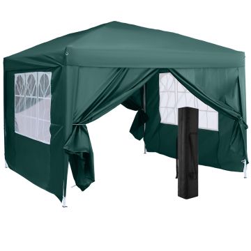 Foisor Impermeabil Outsunny cu Paneluri Laterale Pliabile 3x3m, Verde | Aosom RO