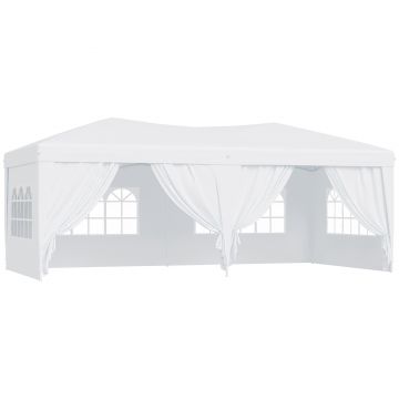 Outsunny Pavilion Pliabil pentru Grădină cu 6 Panouri Laterale, Alb, 3x6m | Aosom.ro