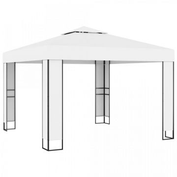 Pavilion cu acoperiș dublu, alb, 3 x 3 m