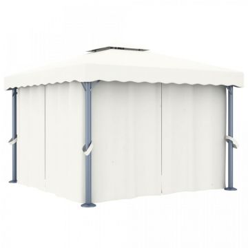 Pavilion cu perdea, alb crem, 3 x 3 m, aluminiu