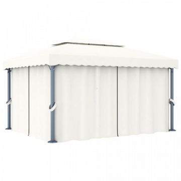 Pavilion cu perdea, alb crem, 4 x 3 m, aluminiu