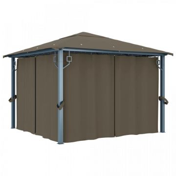 Pavilion cu perdele, gri taupe, 300 x 300 cm, aluminiu