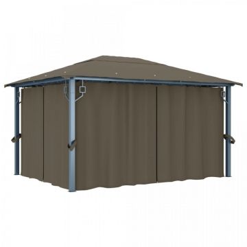 Pavilion cu perdele, gri taupe, 400 x 300 cm, aluminiu