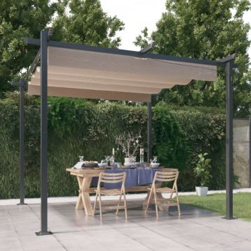 Pavilion de grădină, acoperiș retractabil, gri taupe, 3x3 m