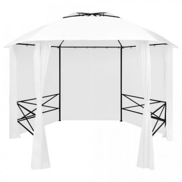 Pavilion de grădină cu perdele, alb, 360x312x265 cm, 180 g/m²