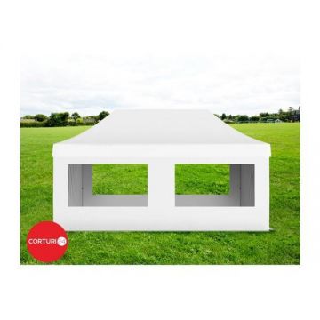 Pavilion Pliabil Professional Aluminiu 50 mm, cu 4 ferestre panoramice, PVC 620 gr /m², alb, ignifug, 3x6 m - Corturi24