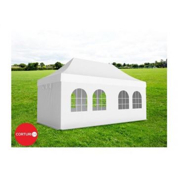 Pavilion Pliabil Professional Aluminiu 50 mm, cu 8 ferestre, PVC 620 gr /m², alb, ignifug, 4x6 m - Corturi24