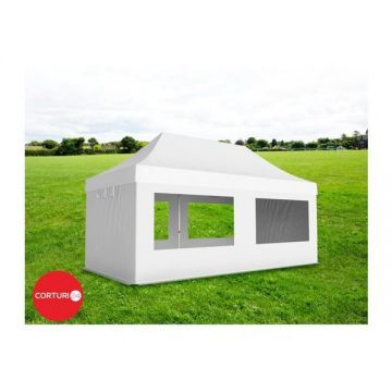 Pavilion Pliabil Professional Aluminiu 50 mm, cu ferestre panoramice, PVC 620 gr /m², alb, ignifug, 4x8 m - Corturi24