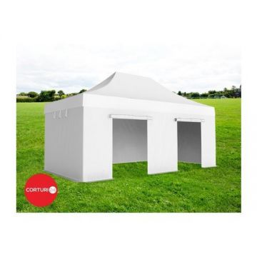 Pavilion pliabil Professional Aluminiu 50 mm, fara ferestre, PVC 620 gr /m², alb, ignifug, 4x6 m - Corturi24