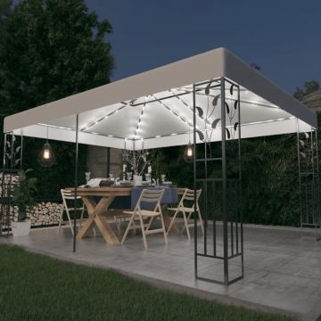 vidaXL Pavilion cu acoperiș dublu & șiruri de lumini LED, alb, 3x4 m