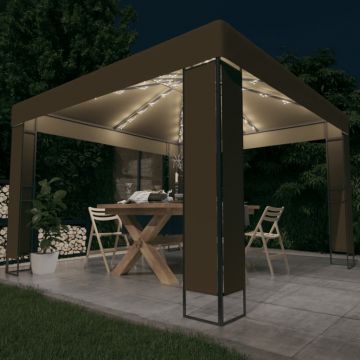 vidaXL Pavilion cu acoperiș dublu & lumini LED, gri taupe, 3x3x2,7m