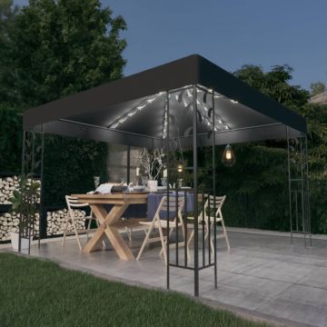 vidaXL Pavilion cu șir de lumini LED, antracit, 3x3 m