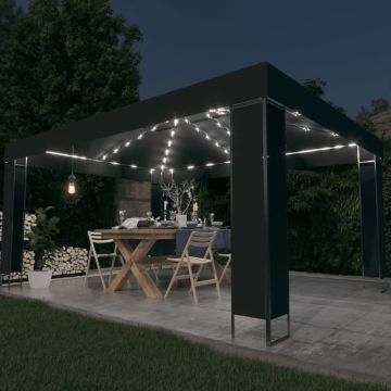 vidaXL Pavilion cu șir de lumini LED, antracit, 3x4 m