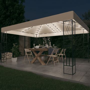 vidaXL Pavilion cu șir de lumini LED, crem, 3x4 m, țesătură