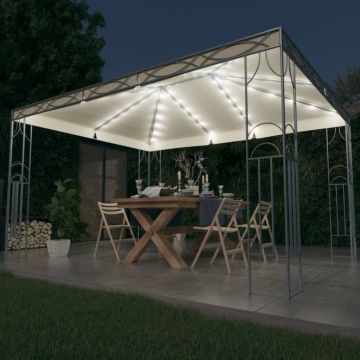 vidaXL Pavilion cu șir de lumini LED, crem, 400x300 cm