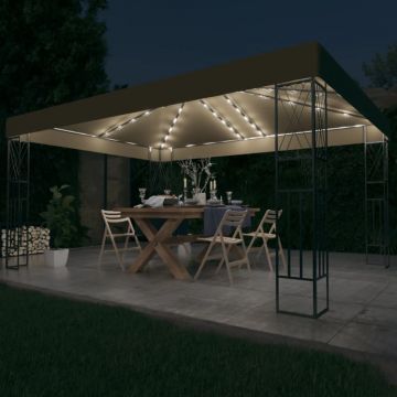 vidaXL Pavilion cu șiruri de lumini LED, gri taupe, 3x4 m, țesătură