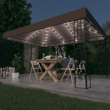 vidaXL Pavilion cu șiruri de lumini LED, gri taupe, 4x3 m