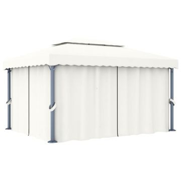 vidaXL Pavilion cu perdea, alb crem, 4 x 3 m, aluminiu
