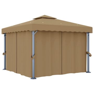 vidaXL Pavilion cu perdea, gri taupe, 3x3 m, aluminiu