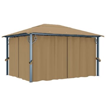 vidaXL Pavilion cu perdele, gri taupe, 400 x 300 cm, aluminiu