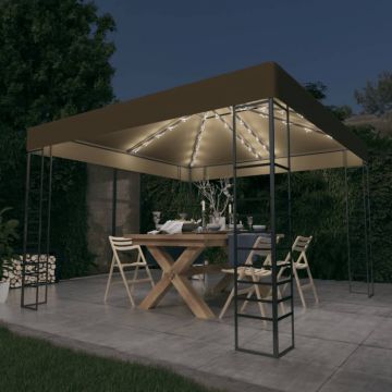 vidaXL Pavilion de grădină cu șiruri de lumini LED, gri taupe 3x3m