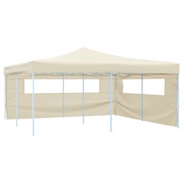 vidaXL Pavilion pliabil cu 2 pereți laterali, crem, 5 x 5 m