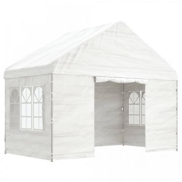Foișor cu acoperiș, alb, 4,08x2,23x3,22 m, polietilenă