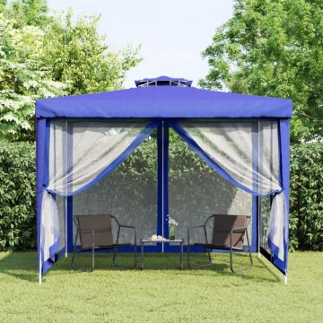 Foișor cu acoperiș dublu, albastru, 3x3x2,68 m, material textil