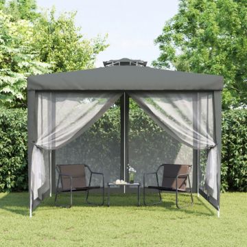 Foișor cu acoperiș dublu, antracit, 3x3x2,68 m, material textil