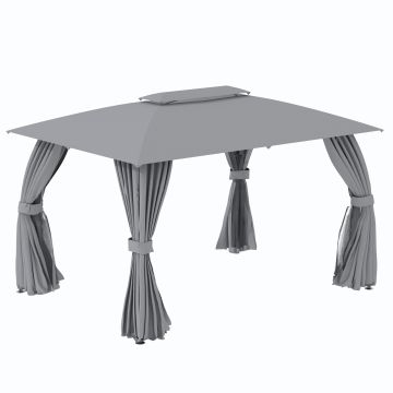 Outsunny Foisor de exterior 4 x 3 (m) cu pereti laterali, acoperis dublu ventilat, cu cadru din otel, pentru gradina, gazon, curte si punte, Gri