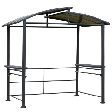 Outsunny Foisor de Gradina din Otel pentru Gratar cu Acoperis din Policarbonat si Rafturi de Depozitare, 240x150x230cm, Gri