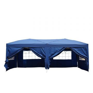 Outsunny Pavilion Pliabil Cort Extern cu 6 Panouri Laterale, Albastru, 6x3x2.55m | Aosom.ro