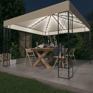 Pavilion cu șir de lumini, crem, 3x3 m, material textil