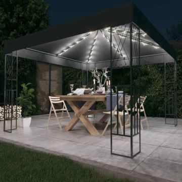 Pavilion cu șir de lumini LED, antracit, 3x3 m, țesătură
