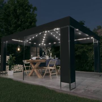 Pavilion cu șir de lumini LED, antracit, 3x4 m