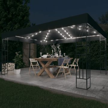 Pavilion cu șir de lumini LED, antracit, 3x4 m, țesătură