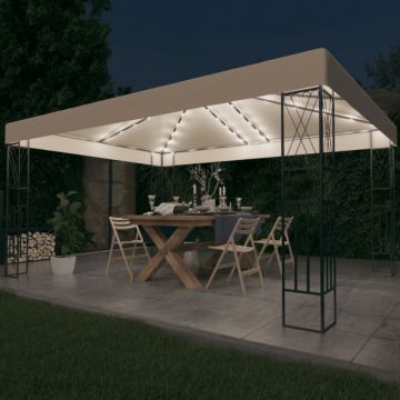 Pavilion cu șir de lumini LED, crem, 3x4 m, țesătură