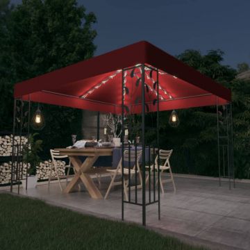 Pavilion cu șir de lumini LED, roșu vin, 3x3 m