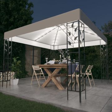 Pavilion cu șiruri de lumini LED, alb, 3x3m