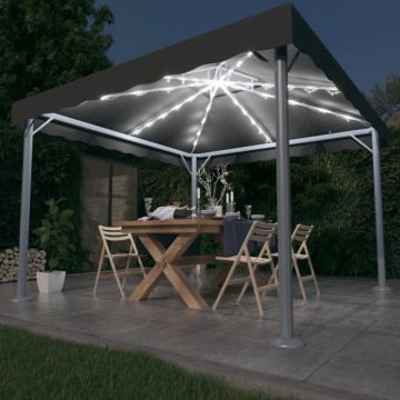 Pavilion cu șiruri de lumini LED, antracit, 300x300cm aluminiu