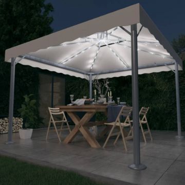 Pavilion cu șiruri de lumini LED, crem, 300x300 cm, aluminiu