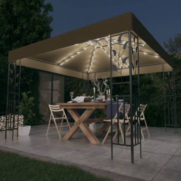 Pavilion cu șiruri de lumini LED, gri taupe, 3x3m,