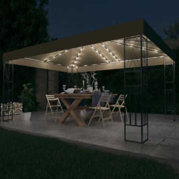 Pavilion cu șiruri de lumini LED, gri taupe, 3x4 m, țesătură