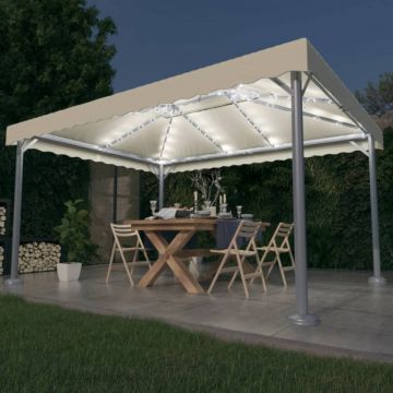 Pavilion cu șiruri lumini LED, crem, 400x300 cm, aluminiu