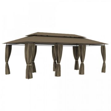 Pavilion cu perdele, gri taupe, 600 x 298 x 270 cm, 180 g/m²