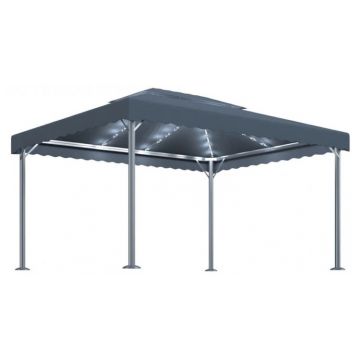 Pavilion cu perdele si  lumini led,antracit,400x300cm aluminiu