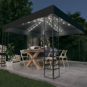 Pavilion de grădină cu șiruri de lumini LED, antracit, 3x3 m
